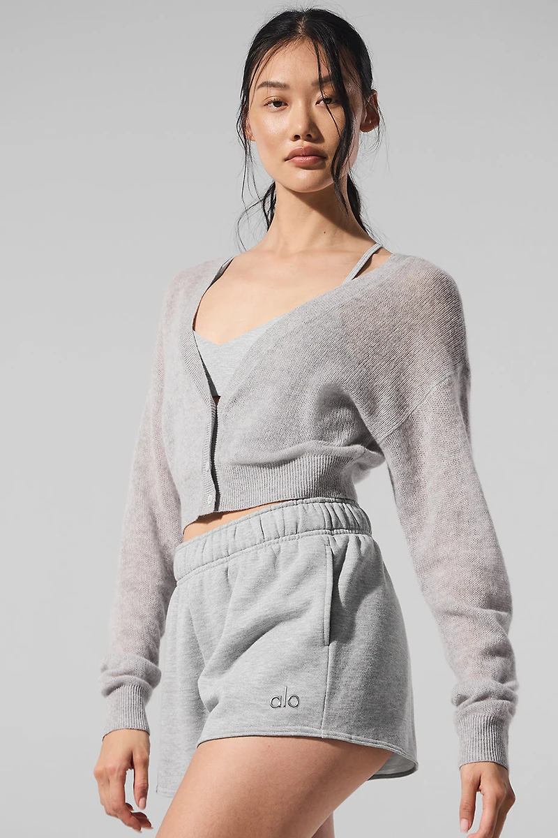 Sheer Cashmere Cropped Cardigan - Athletic Heather Grey