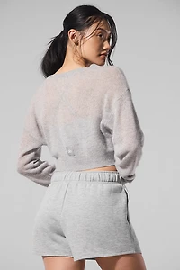 Sheer Cashmere Cropped Cardigan - Athletic Heather Grey