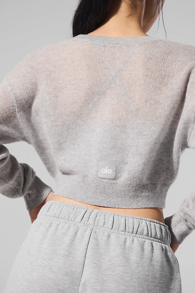 Sheer Cashmere Cropped Cardigan - Athletic Heather Grey