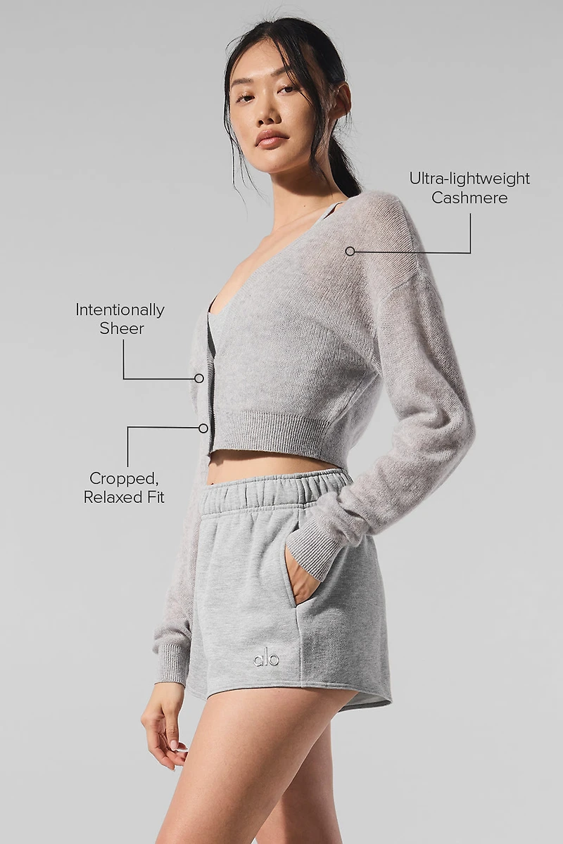 Sheer Cashmere Cropped Cardigan - Athletic Heather Grey