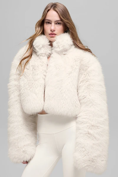 Opulent Faux Fur Cropped Jacket - Ivory