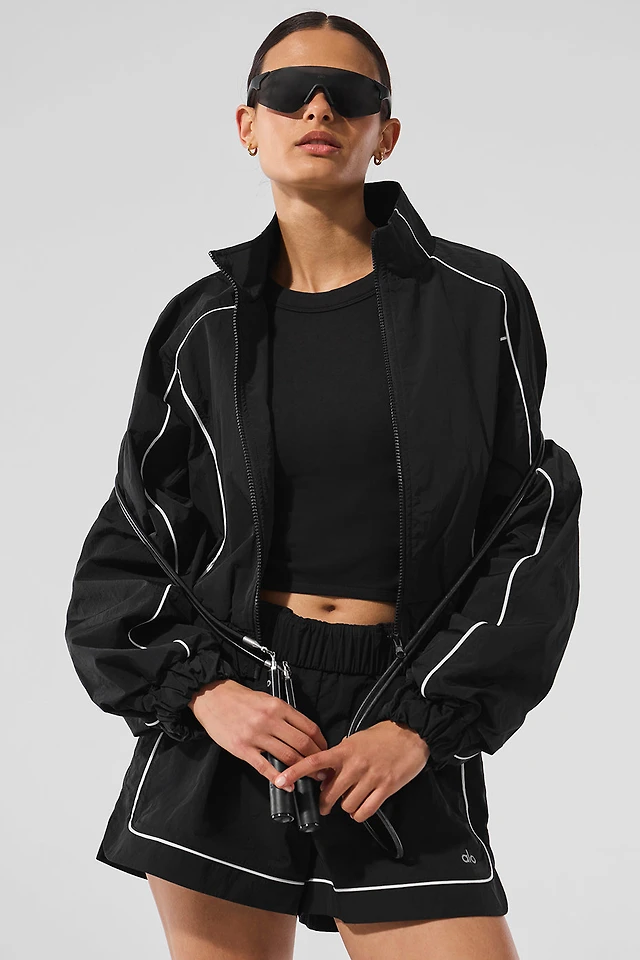 Alo Yoga Motivate Full-Zip Track Jacket - Black/White | The Summit