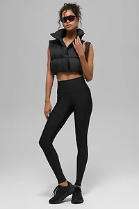 Cropped Gold Rush Puffer Vest - Black