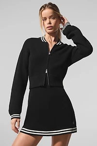 Tennis Club Sweater Knit Full Zip Jacket - Black/Ivory