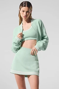 Tennis Club Sweater Knit Full Zip Jacket - Spearmint/White