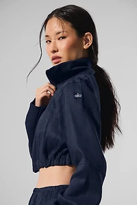 Linen Cropped Getaway Jacket - Navy