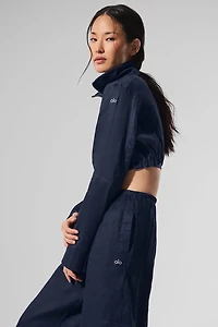 Linen Cropped Getaway Jacket - Navy
