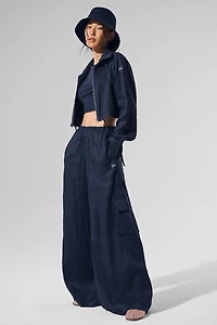 Linen Cropped Getaway Jacket - Navy