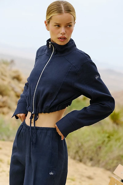 Linen Cropped Getaway Jacket - Navy