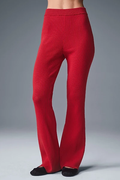 Denim Knit High-Waist Flare Pant - Bold Red/Dark Red