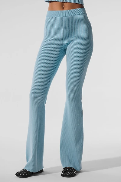Denim Knit High-Waist Flare Pant - Celestial Blue/Dark Blue