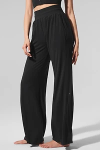 Semi-Sheer Delicate Lounge Flare Pant - Black