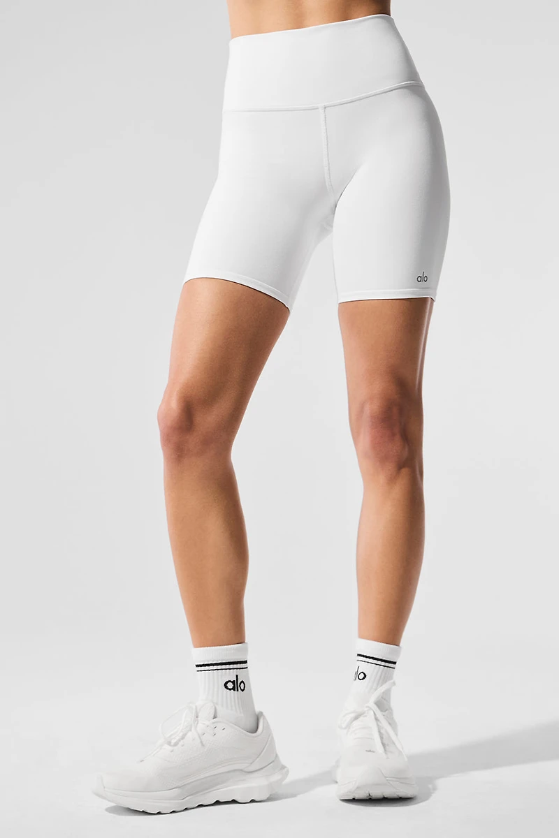 7" High-Waist Biker Short - White