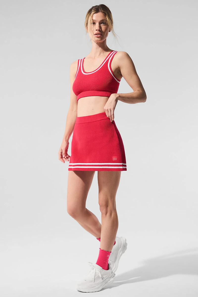 Tennis Club Sweater Knit Skirt - Candy Red/White