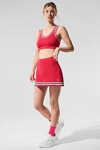 Tennis Club Sweater Knit Skirt - Candy Red/White