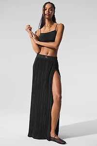 Micro Plisse Game On Long Skirt - Black
