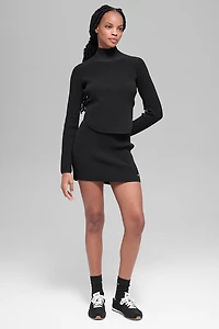 Denim Knit High-Waist Skirt - Black/Anthracite