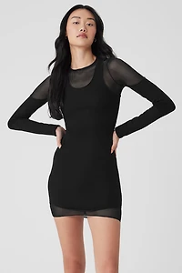 Striped Mesh Synergy Long Sleeve Dress