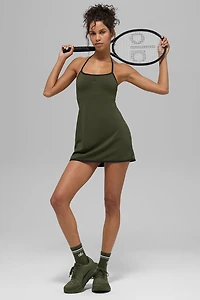 ALO Softsculpt Halter Tennis Dress - Green Olive/Black