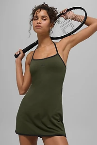 ALO Softsculpt Halter Tennis Dress - Green Olive/Black