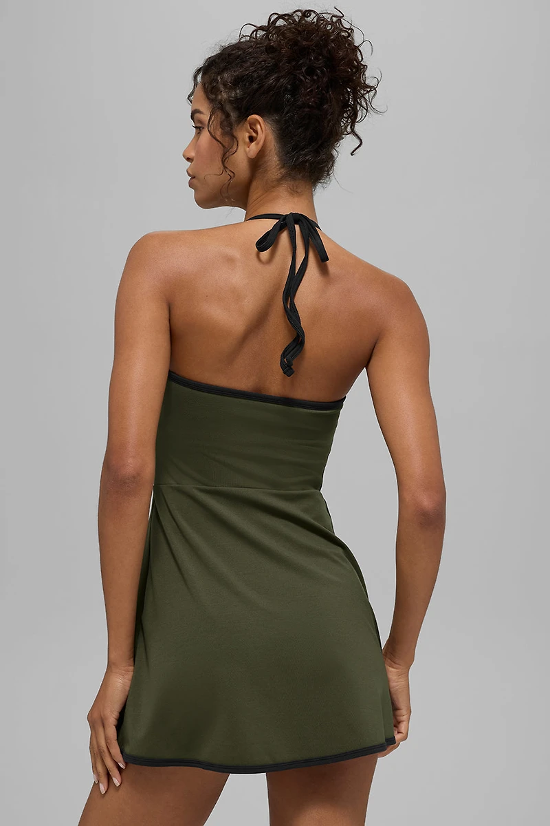 ALO Softsculpt Halter Tennis Dress - Green Olive/Black