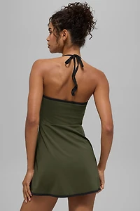 ALO Softsculpt Halter Tennis Dress - Green Olive/Black