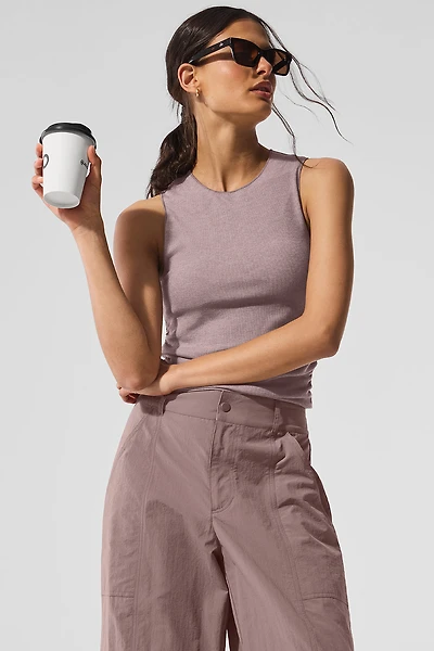Ribbed En Pointe Tank - Mushroom Heather
