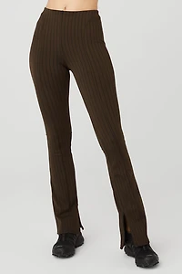 High-Waist Pinstripe Zip It Flare Legging - Espresso/Black