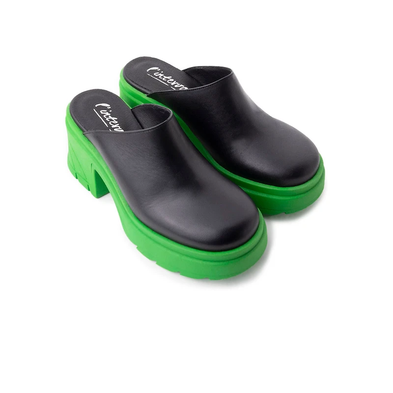 Silla Black/Green Leather