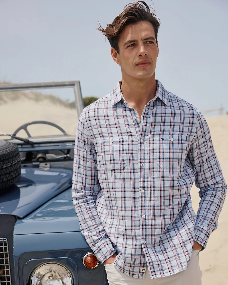 Benton Plaid Heather Double Cloth Long Sleeve Sport Shirt