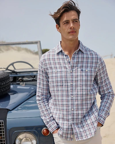 Benton Plaid Heather Double Cloth Long Sleeve Sport Shirt