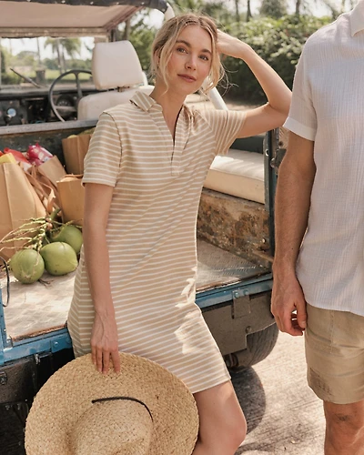 Demi Stripe Short Sleeve Polo Dress - Irish Cream
