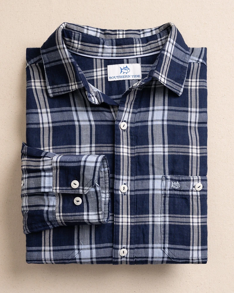 Somerset Plaid Heather Double Cloth Long Sleeve Sport Shirt