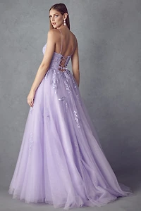 Floral applique tulle prom ball gown