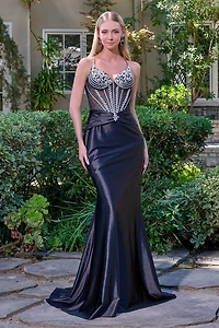 Glitter Mesh Bodice Stretch Satin