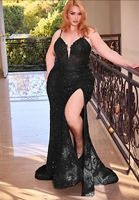 STRETCH SEQUIN FITTED GOWN