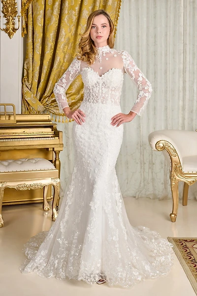 WEDDING DRESS WITH A LONG SLEEVE TOP