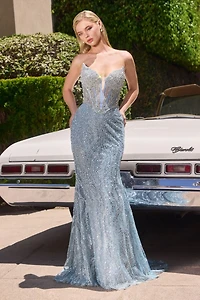 Crystal scroll corset & glitter beaded overlay
