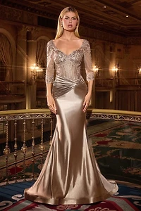 illusion three-quarter sleeves & ruched waist