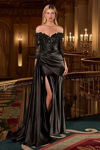 Off the shoulder neckline, three-quarter sleeves & closed back