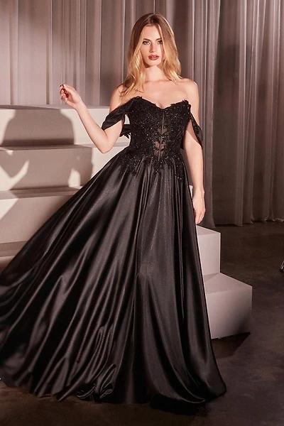 5 color avaible OFF THE SHOULDER LACE & SATIN A-LINE DRESS