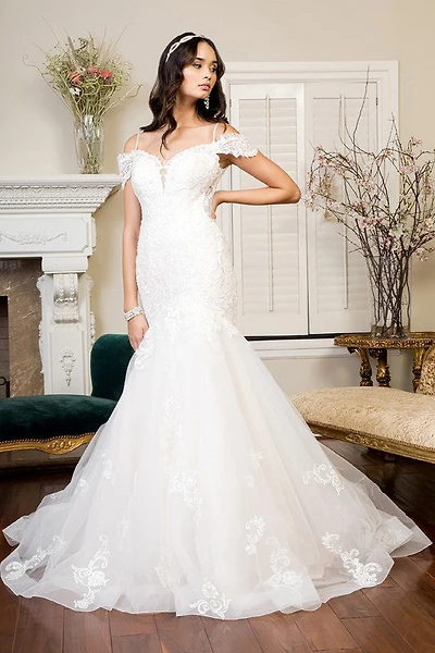 EMBROIDERED MESH MERMAID WEDDING GROWN WITH THE TAIL