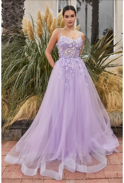 FLORAL APPLIQUE A-LINE GOWN