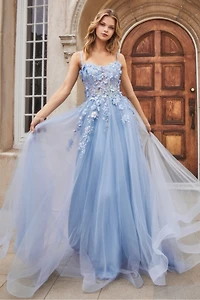 FLORAL APPLIQUE A-LINE GOWN