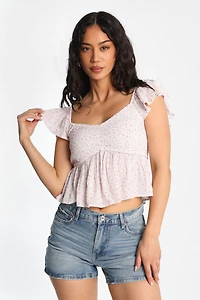 Flutter Sleeve Smocked Babydoll Top