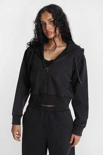 Washed Midi Zip-Up Hoodie