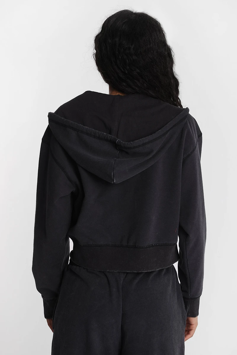 Washed Midi Zip-Up Hoodie