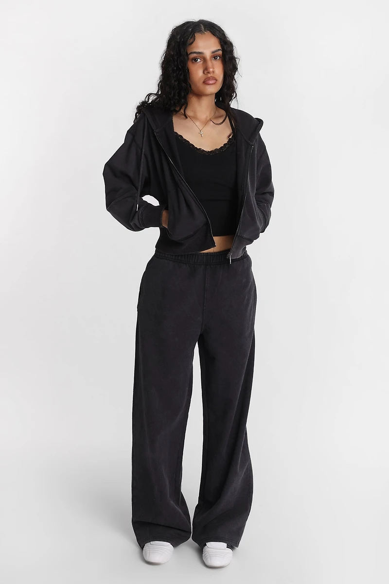 Washed Midi Zip-Up Hoodie