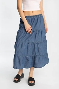 Jupe longue en chambray