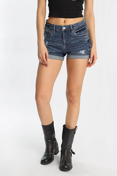 High Rise Midi Denim Shorts